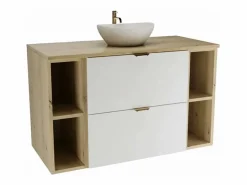 Conjunto para baño 100 cm Armario con encimera y estanterías Roble Artisan / Orio Blanco Best