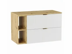 Conjunto para baño 100 cm Armario con encimera Estantería Columna Roble Artisan / Orio^ Outlet