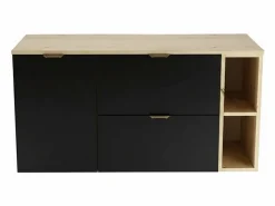 Conjunto para baño 120 cm Armario con encimera Armario con cesta Estantería Roble Artisan / Orio Negro Best