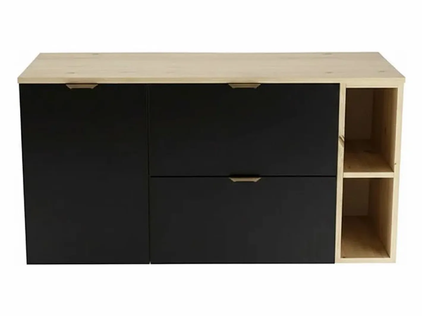 Conjunto para baño 120 cm Armario con encimera Armario con cesta Estantería Roble Artisan / Orio Negro Best