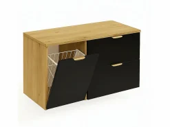 Conjunto para baño 120 cm Armario con encimera Armario con cesta Estantería Roble Artisan / Orio Negro Best
