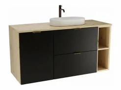 Conjunto para baño 120 cm Armario con encimera Armario con cesta Estantería Roble Artisan / Orio Negro Best