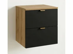 Conjunto para baño 60 cm Armario con encimera Columna Roble Artisan / Orio Negro