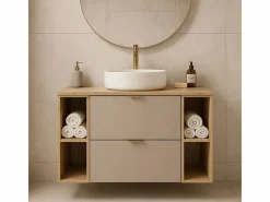 Conjunto para baño 100 cm Armario con encimera Estanterías Columna Roble Artisan / Cachemira Orio Beige