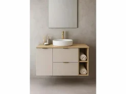 Conjunto para baño 120 cm Armario con encimera Armario con cesta Estantería Roble Artisan / Cachemira Orio Beige Clearance
