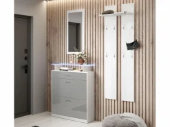 MB Muebles Bonitos Zapatero|Mueble De Almacenaje|Conjunto recibidor para Entrada Pasillo en Blanco y Gris con LED 105x24x89cm Paola