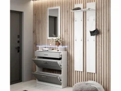 MB Muebles Bonitos Zapatero|Mueble De Almacenaje|Conjunto recibidor para Entrada Pasillo en Blanco y Gris con LED 105x24x89cm Paola