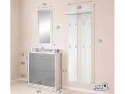 MB Muebles Bonitos Zapatero|Mueble De Almacenaje|Conjunto recibidor para Entrada Pasillo en Blanco y Gris con LED 105x24x89cm Paola