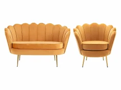 Conjunto sofá de 2 plazas y sillón de terciopelo amarillo DANDELION^Vente-unique