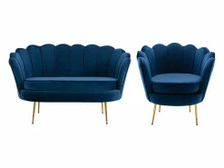 Conjunto sofá de 2 plazas y sillón de terciopelo azul noche DANDELION^Vente-unique New