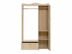 ModernLuxe Conjunto vestidor de entrada - 115,5x38,5x194,5 cm - con espejo y tendedero abierto - 1 cajón y 2 puertas - MDF - Color roble Color natural claro New