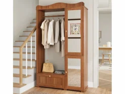 ModernLuxe Armario De Entrada|Conjunto vestidor de entrada - 115,5x38,5x194,5 cm - con espejo y tendedero abierto - 1 cajón y 2 puertas - MDF - Color nogal