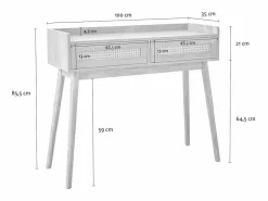 Calicosy Consola 2 cajones con frentes de ratán y patas de madera L100 cm - PALMO Color natural claro Online