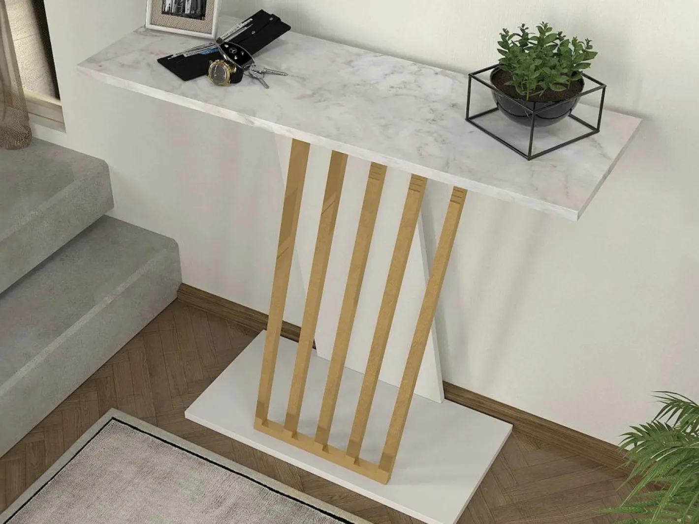 Consola - Color: Efecto mármol blanco y dorado - ORSONA^Vente-unique New