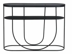 Vente-unique Consola|Consola con 1 estante en metal y cristal ahumado - Negro y Transparente - PRETORIA