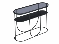 Vente-unique Consola|Consola con 1 estante en metal y cristal ahumado - Negro y Transparente - PRETORIA