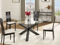 Vente-unique Consola|Consola con 1 estante en metal y cristal ahumado - Negro y Transparente - PRETORIA