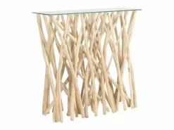 Vente-unique Consola de cristal templado y teca - Color: natural - GAYANA Color natural claro Hot