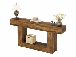 Tribesigns Consola de mesa de 160 cm de largo, mesa de entrada de dos niveles, mesita baja con espacio de almacenamiento Marru00f3n Best
