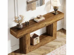 Tribesigns Consola de mesa de 160 cm de largo, mesa de entrada de dos niveles, mesita baja con espacio de almacenamiento Marru00f3n Best