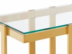 Vente-unique Consola|Consola de vidrio templado y acero inoxidable cromado - Transparente y dorado - VELETIA