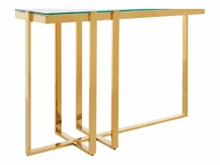 Vente-unique Consola|Consola de vidrio templado y acero inoxidable cromado - Transparente y dorado - VELETIA