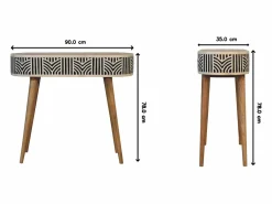 Consola|Consola Edessa Artisan Furniture con incrustaciones de hueso, 1 cajón, marrón claro