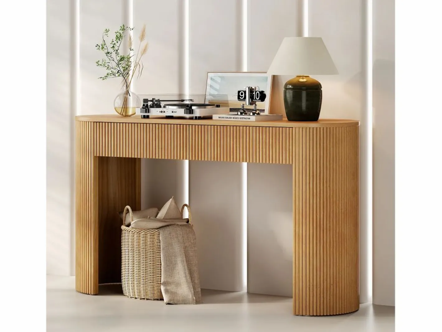 Consola mesa 120x33x76cm - con 2 cajones - Esquinas redondeadas - MDF - Natural^ModernLuxe Clearance
