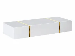 Vente-unique Consola|Consola suspendida con 3 puertas - Blanco brillante y dorado - MARZIALO