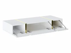 Vente-unique Consola|Consola suspendida con 3 puertas - Blanco brillante y dorado - MARZIALO