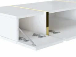 Vente-unique Consola|Consola suspendida con 3 puertas - Blanco brillante y dorado - MARZIALO