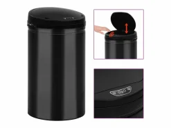 Helloshop26 Cubo De Basura Para Cocina|Contenedor automático con sensor de 40 litros acero al carbono negro 02_0006033