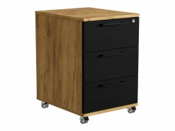 Contenedor móvil con cajones y ruedas de roble dorado Craft negro para oficina.^ Sale