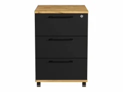 Contenedor móvil con cajones y ruedas de roble dorado Craft negro para oficina.^ Sale