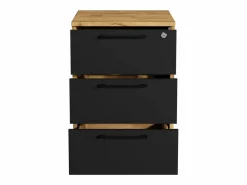Contenedor móvil con cajones y ruedas de roble dorado Craft negro para oficina.^ Sale