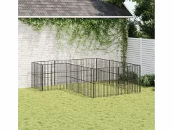 Clicnbuy Corralito para perros con 12 paneles acero galvanizado Negro Outlet
