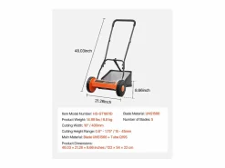 Cortacésped Manual SucceBuy, Ancho de Corte 40cm, Equipado con 5 Cuchillas de Acero, sin Motor, Altura de Corte Ajustable de 1.5 a 4.5 cm Negro Discount
