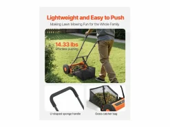 Cortacésped|Cortacésped Manual SucceBuy, Ancho de Corte 35cm, 5 Cuchillas de Acero, Altura de Corte Ajustable de 1.5 a 4.5 cm, Equipado con Bolsa de Recogida