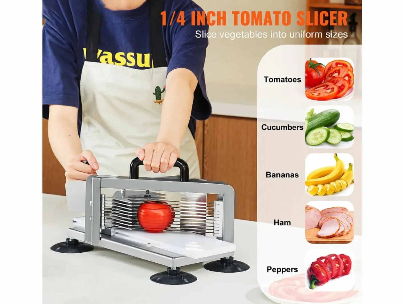 Cortador De Tomates Comercial SucceBuy 0,64 cm Cortador Manual De Tomates De Acero Inoxidable Best