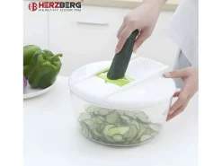 Materiales Y Utensilios De Cocina|Cortadora de verduras Herzberg HG-8032 con 6 cuchillas de acero inoxidable, bol de 600 ml y 2 recipientes herméticos sin BPA