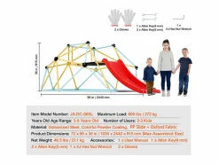 Cúpula de Escalada SucceBuy, 2,4 m con Tobogán, Escalador con Cúpula Geométrica, Sala de Juegos para Niños de 3 a 9 Años Clearance