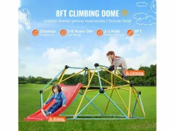 Cúpula de Escalada SucceBuy, 2,4 m con Tobogán, Escalador con Cúpula Geométrica, Sala de Juegos para Niños de 3 a 9 Años Clearance