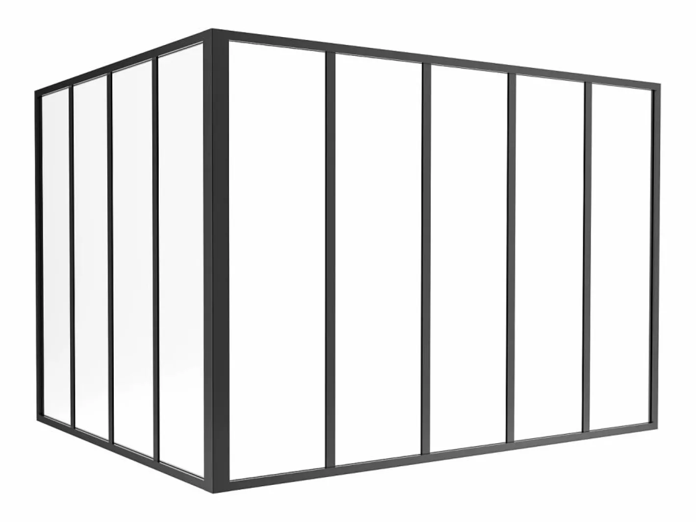 Vente-unique Cristalera de esquina de taller de aluminio termolacado - Ancho 180 x Ancho 150 x Alt. 130 - blanco - BAYVIEW Negro Hot
