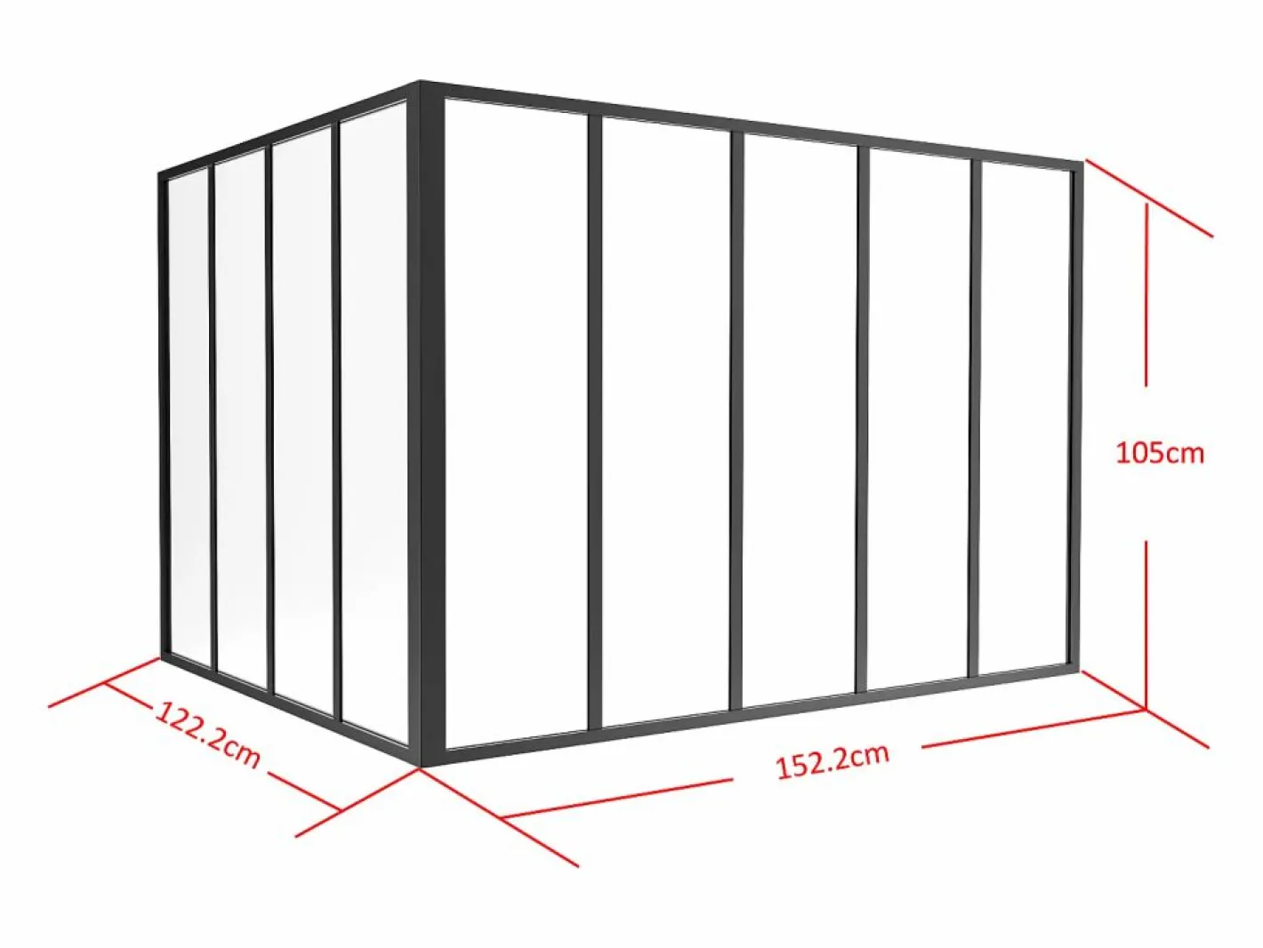 Vente-unique Cristalera de esquina de taller de aluminio termolacado - Ancho 180 x Ancho 150 x Alt. 130 - blanco - BAYVIEW Negro Hot