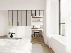 Vente-unique Cristalera estilo taller con travesaño, Ancho 150 x Alt. 105 + Ancho 83 x Alt. 40 cm, , BAYVIEW Negro New