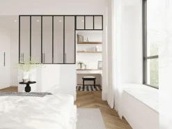 Vente-unique Cristalera estilo taller con travesaño, Ancho 150 x Alt. 130 + Ancho 73 x Alt. 40 cm, , BAYVIEW Negro Clearance