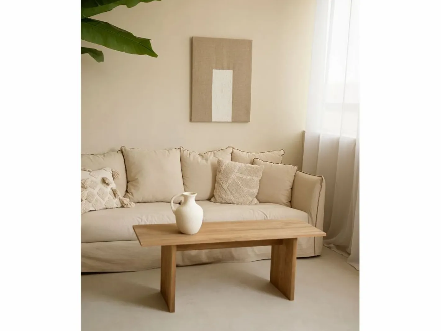 DECOWOOD Cuadro|Cuadro decorativo sobre lienzo de lino con marco de madera marrón claro pintado artesanalmente con pintura al oleo de 60x80cm - MAYA -