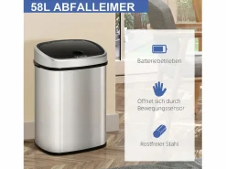 Cubo de basura automático con sensor infrarrojo, acero inoxidable, 58L, color plata (40,9x28,9x68 cm) Plateado New