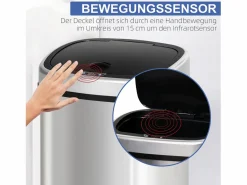 Cubo de basura automático con sensor infrarrojo, acero inoxidable, 58L, color plata (40,9x28,9x68 cm) Plateado New
