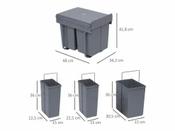 Cubo de basura de reciclaje 48x34,2x41,8 cm^Homcom Best